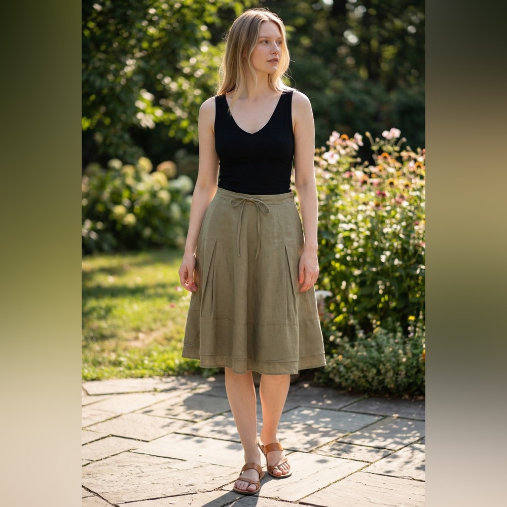 Banana Republic Khaki Layered A-Line Linen Blend Skirt Size 8 NWOT